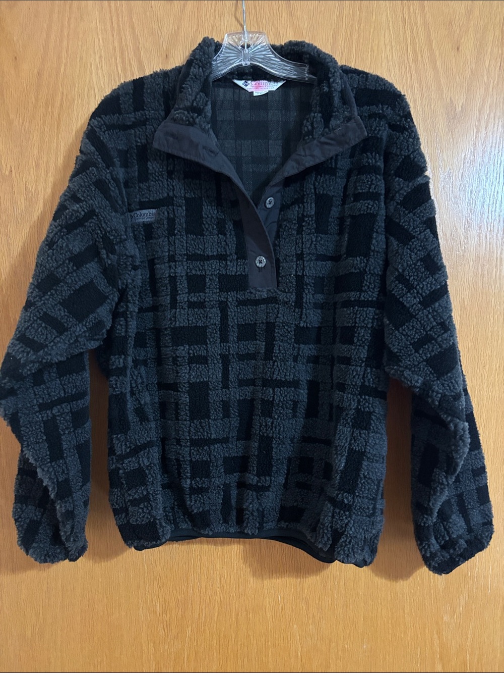 Women's Black Patterned Sherpa Pullover Sweater